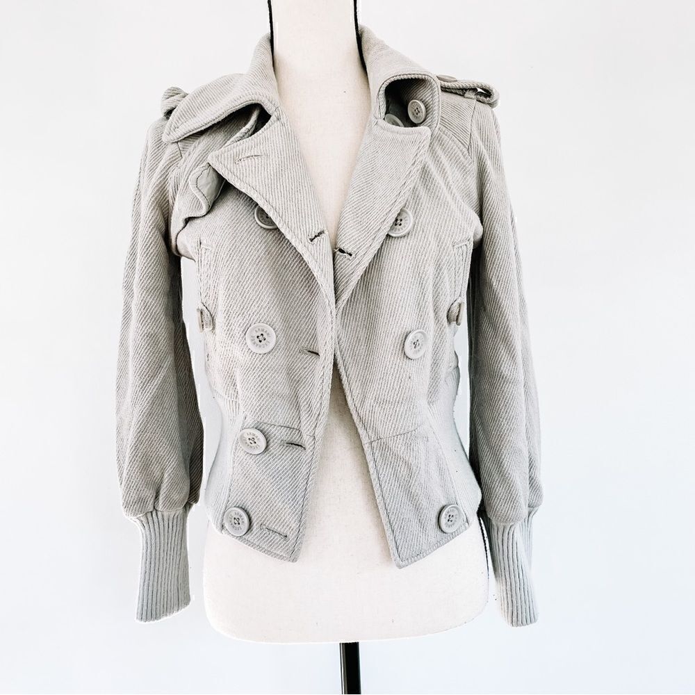 Armani Exchange Gray Beige Wool Blend Double Breasted Collar Bomber Jacket Sz S - Picture 2 of 8